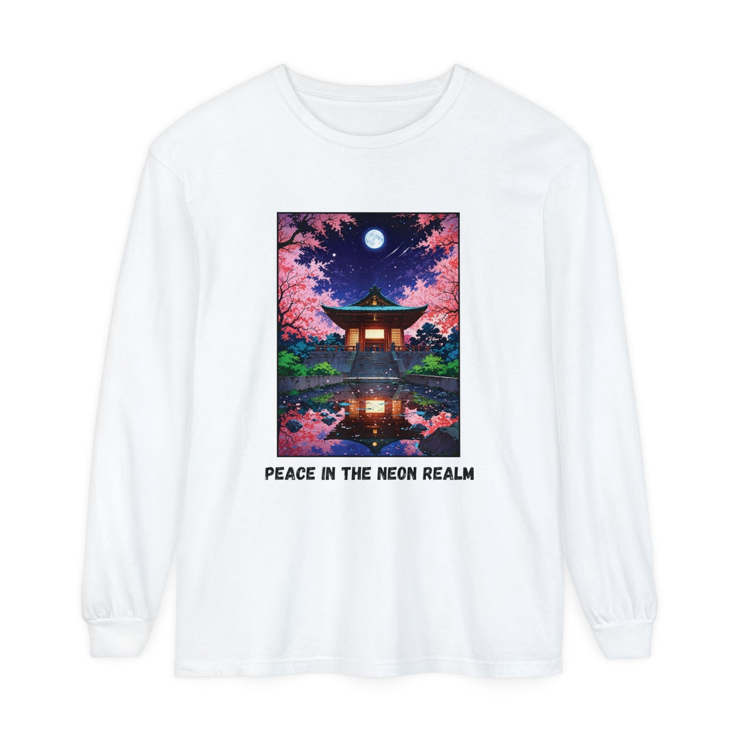 Peace in the Neon Realm – Retro Anime Long Sleeve Tee