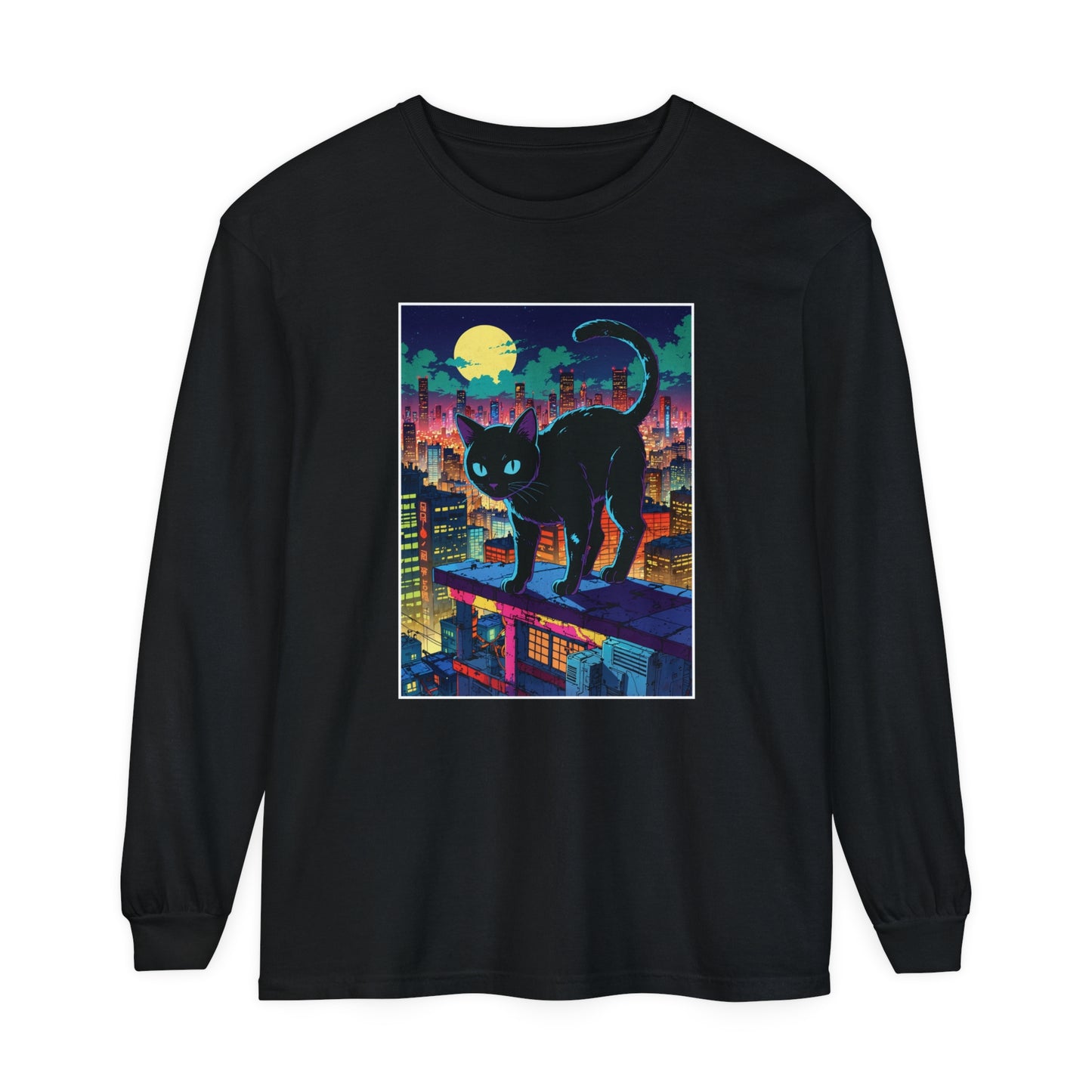 Midnight Watcher – Retro Anime Long Sleeve Tee